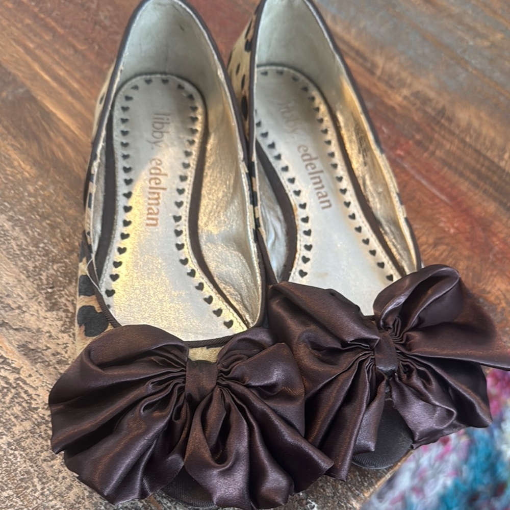libby. edelman Brown Flats with Satin Bow size 9 medium